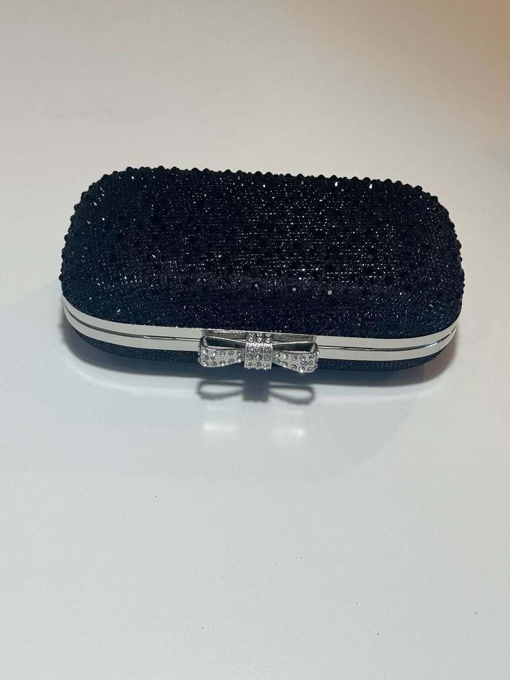INC International Concepts Black Rhinestone Bow Clutch Bag
